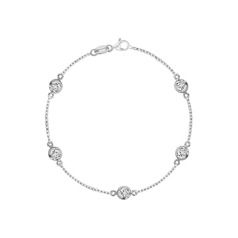 Sterling Silver Bezel Cubic Zirconia Station Bracelet