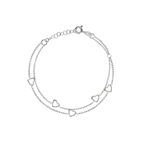 Sterling Silver Double Row Heart Bracelet