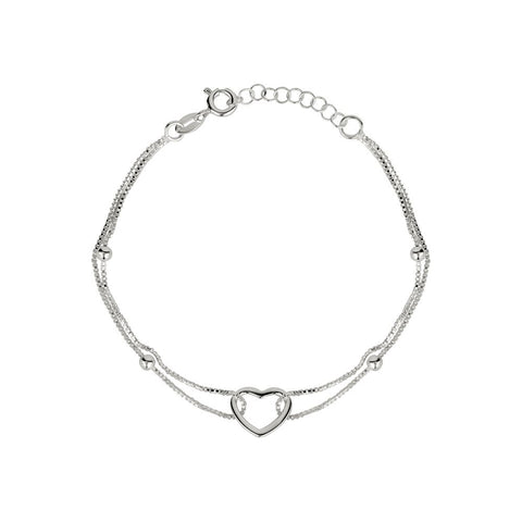 Sterling Silver Double Row Open Heart Station Ball Bracelet