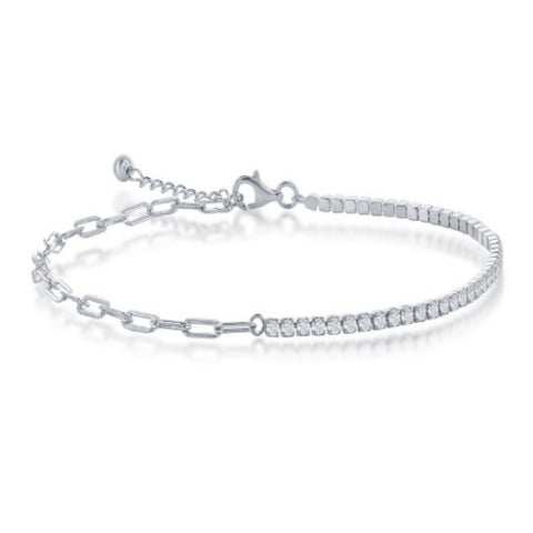 Sterling Silver Cubic Zirconia Paperclip Bracelet