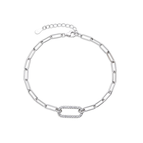 Sterling Silver Cubic Zirconia Open Paperclip Bracelet