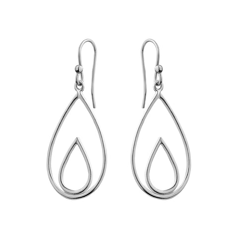 Sterling Silver Double Teardrop Drop Earrings