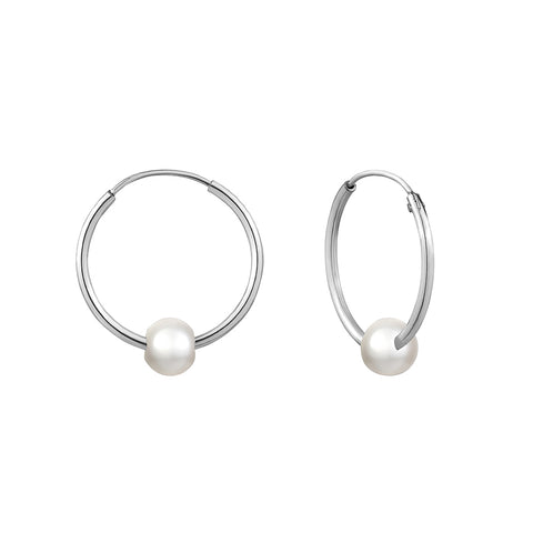 Sterling Silver Pearl Slider Endless Hoops