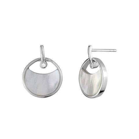 Sterling Silver Genuine Mother of Pearl Disc Drop Earrings