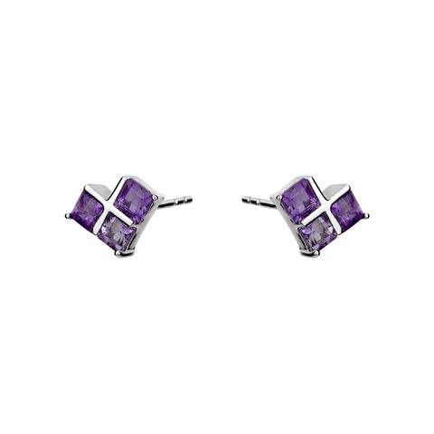 Sterling Silver Genuine Princess Cut Amethyst Studs