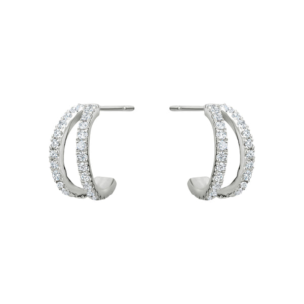 Sterling Silver Cubic Zirconia Double Row Demi Hoops