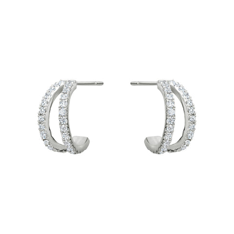 Sterling Silver Cubic Zirconia Double Row Demi Hoops