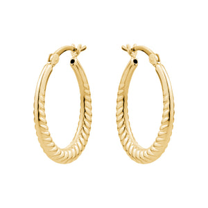 Sterling Silver 18K Gold Plated Oval Ribbed Hoops