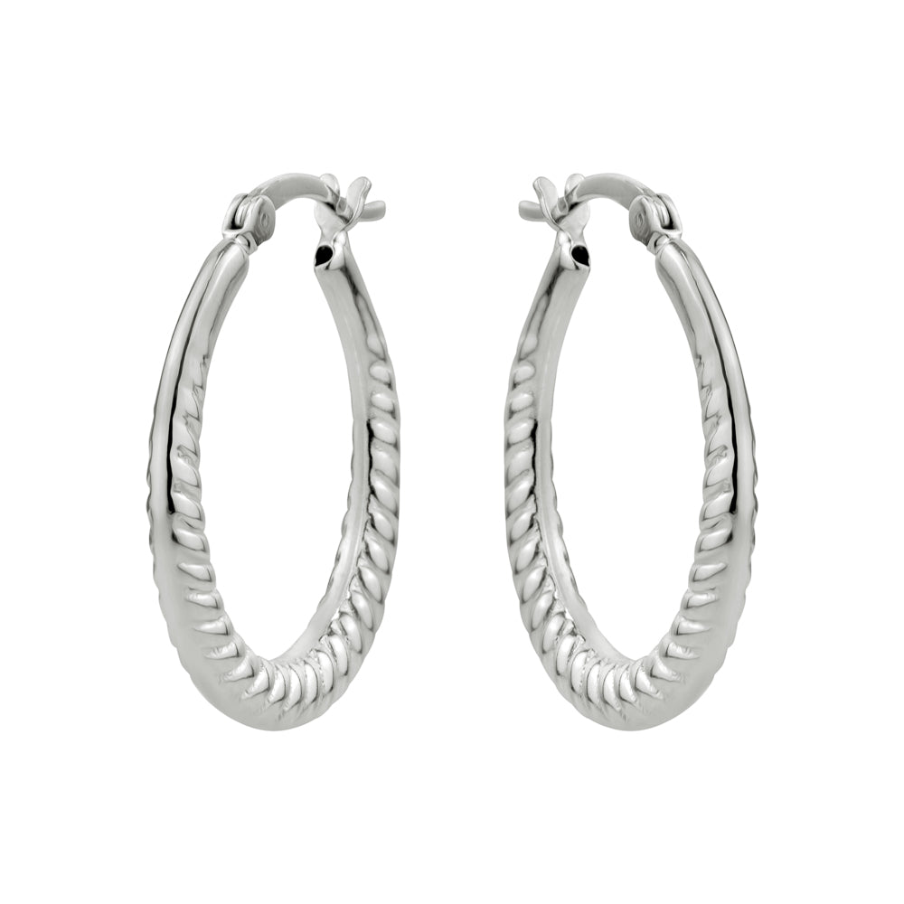Sterling Silver Oval Ribbed Hoops