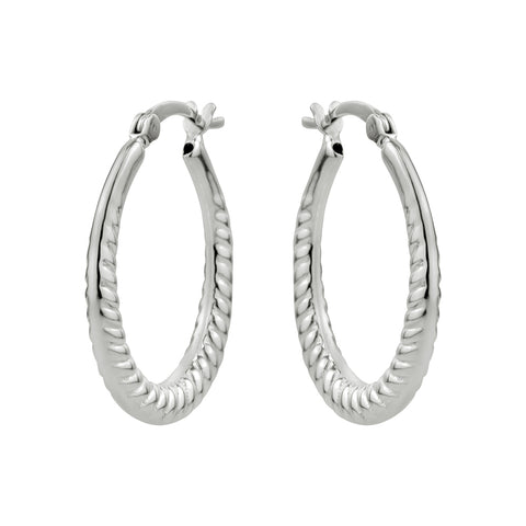 Sterling Silver Oval Ribbed Hoops