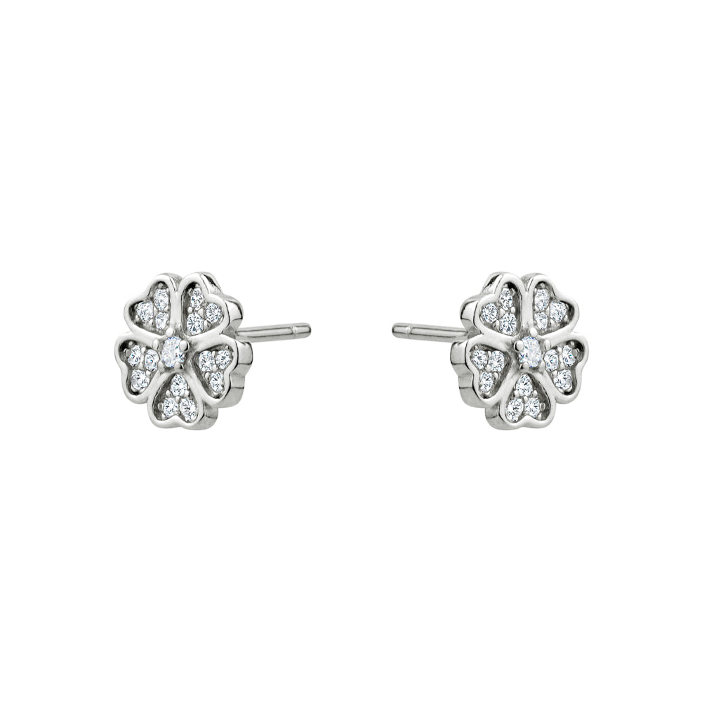 Sterling Silver Pave Flower Studs