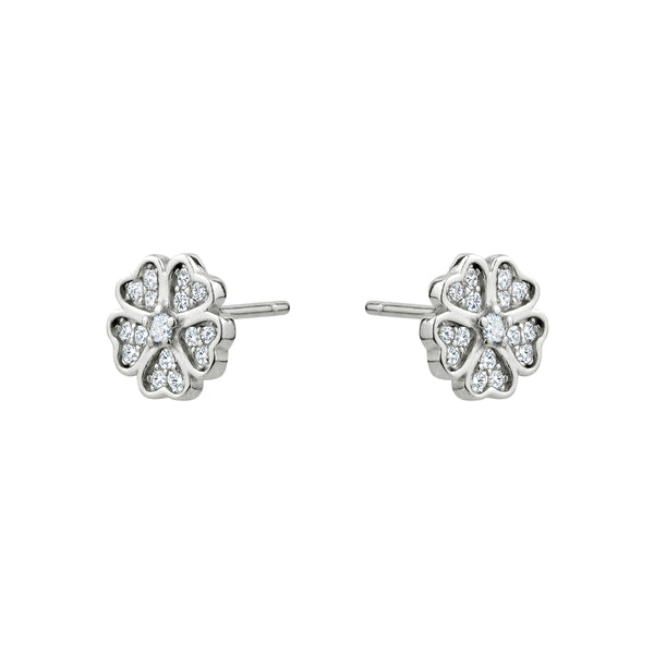Sterling Silver Pave Flower Studs