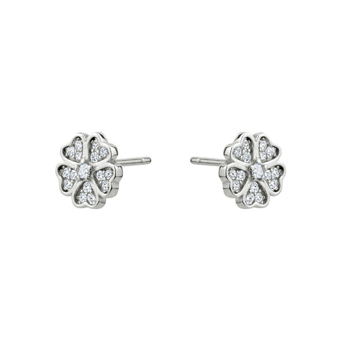 Sterling Silver Pave Flower Studs