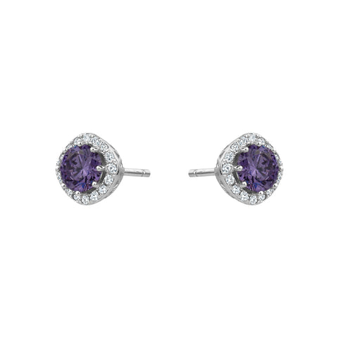 Sterling Silver Purple Cubic Zirconia Halo Studs