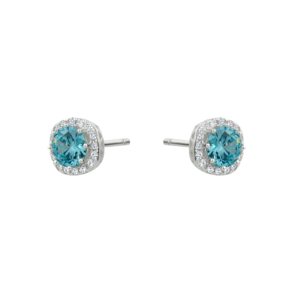 Sterling Silver Blue Cubic Zirconia Halo Studs