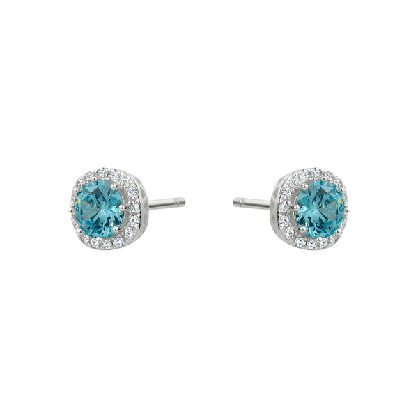 Sterling Silver Blue Cubic Zirconia Halo Studs