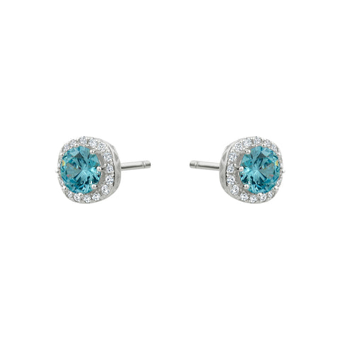 Sterling Silver Blue Cubic Zirconia Halo Studs