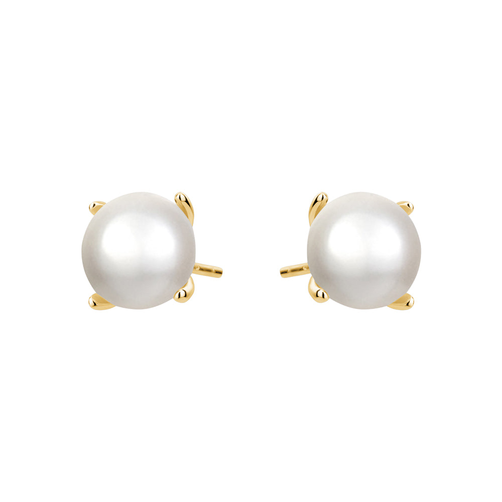 Sterling Silver 18K Gold Plated Genuine Pearl Studs