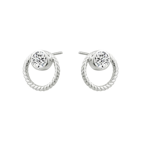 Sterling Silver Rope Cubic Zirconia Hoops