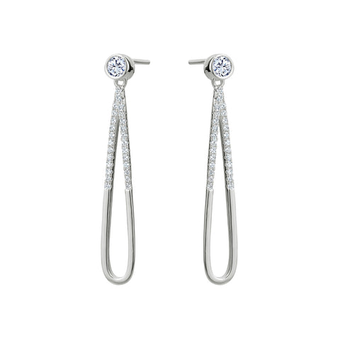 Sterling Silver Cubic Zirconia Elongated Teardrop Drop Earrings