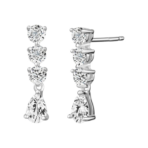 Sterling Silver Cubic Zirconia Multi-Stone Drop Earrings