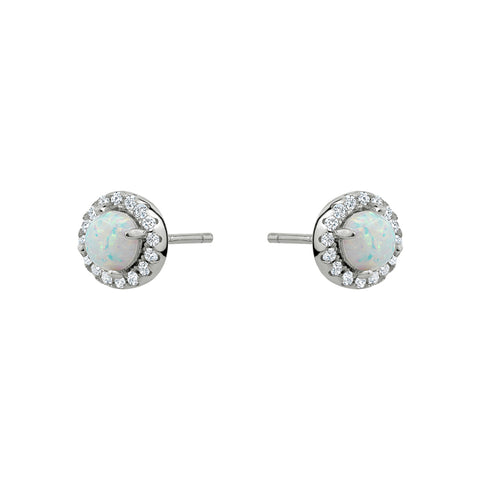 Sterling Silver Opal Cubic Zirconia Halo Studs