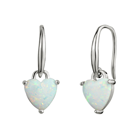 Sterling Silver Opal Heart Drop Earrings