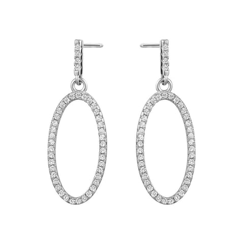 Sterling Silver Cubic Zirconia Oval Drop Earrings