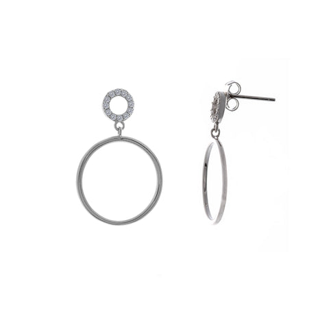 Sterling Silver Cubic Zirconia Double Circle Drop Earrings