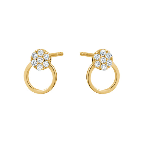 Yellow Gold Cubic Zirconia Circle Drop Earrings