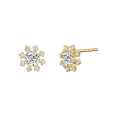 Yellow Gold Cubic Zirconia Snowflake Studs