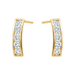 Yellow Gold Cubic Zirconia Curved Bar Earrings