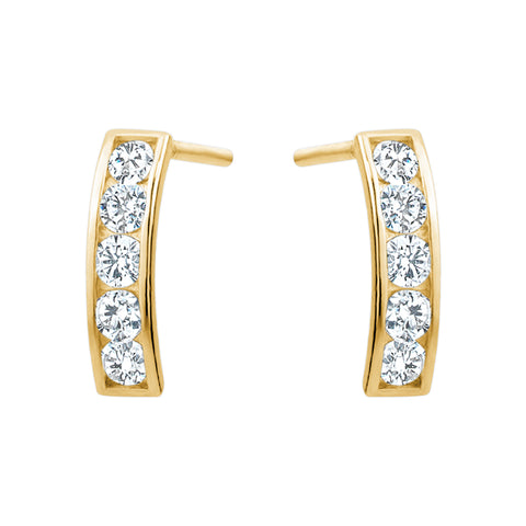 Yellow Gold Cubic Zirconia Curved Bar Earrings