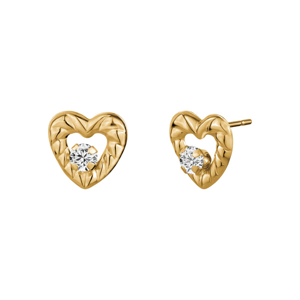 Yellow Gold Cubic Zirconia Diamond-Cut Heart Studs