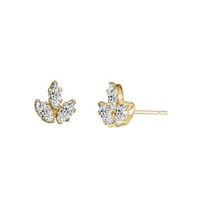 Yellow Gold Cubic Zirconia Marquise Leaf Studs