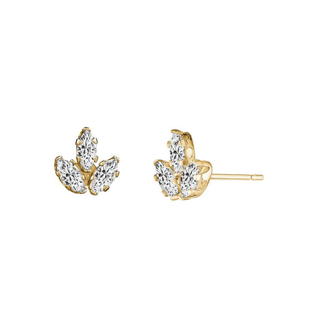 Yellow Gold Cubic Zirconia Marquise Leaf Studs