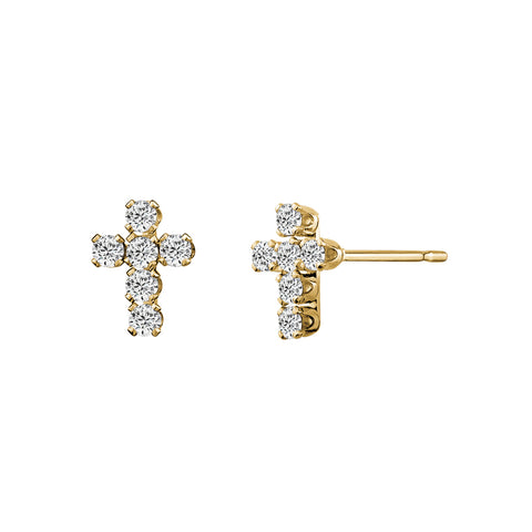 Yellow Gold Cubic Zirconia Cross Earrings