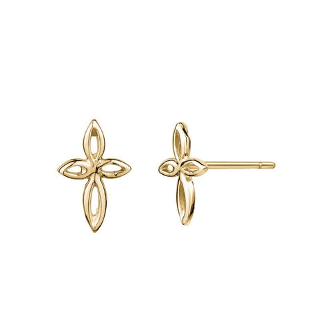 Yellow Gold Artsy Cross Studs