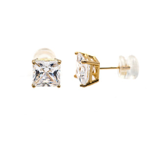 Yellow Gold Cubic Zirconia Square Studs