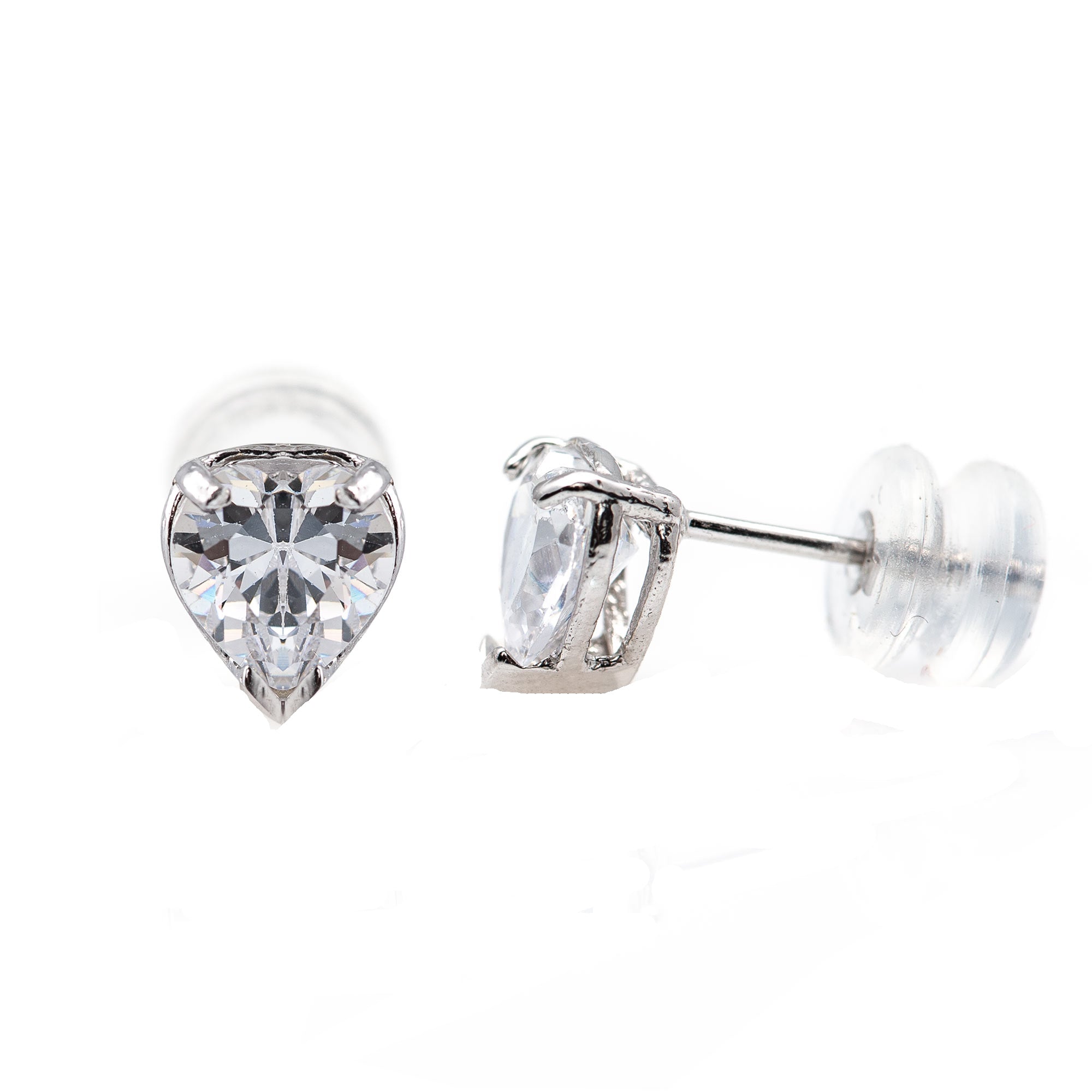 White Gold Cubic Zirconia Heart Studs