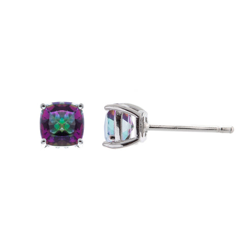 Sterling Silver Genuine Mystic Topaz Cushion-Cut Studs