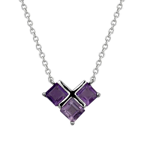 Sterling Silver Genuine Princess Cut Amethyst Necklace