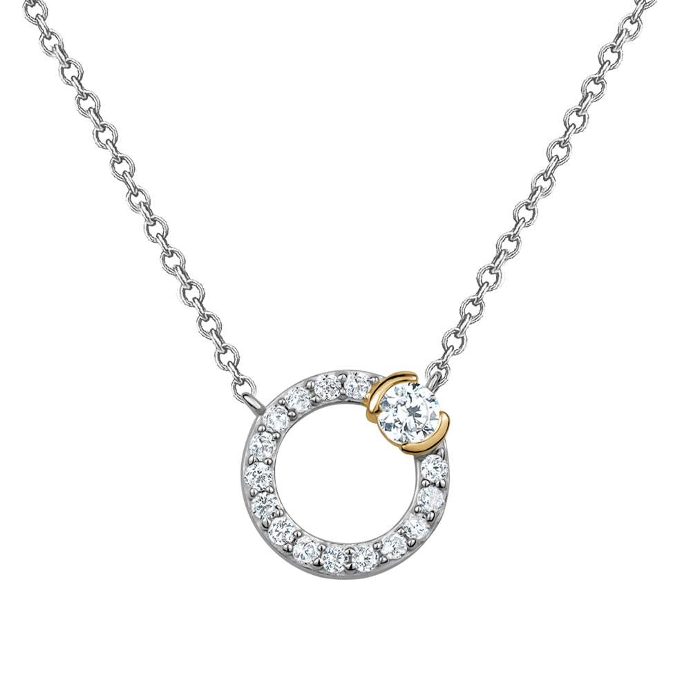 Sterling Silver 2-Tone Cubic Zirconia Circle Necklace