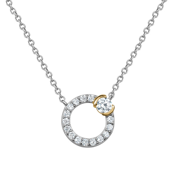 Sterling Silver 2-Tone Cubic Zirconia Circle Necklace