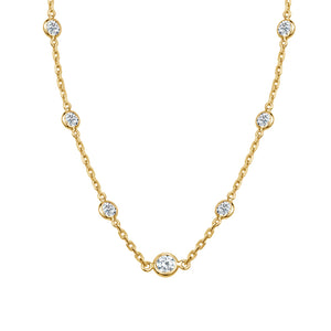 Sterling Silver 18K Gold Plated Bezel Cubic Zirconia Station Necklace