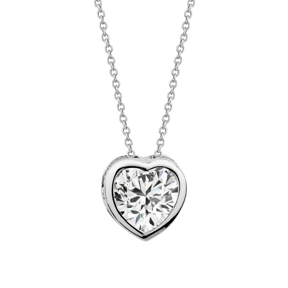 Sterling Silver Bezel Heart Cubic Zirconia Pendant