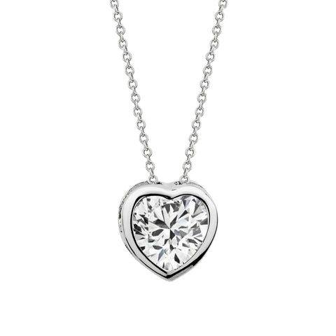 Sterling Silver Bezel Heart Cubic Zirconia Pendant