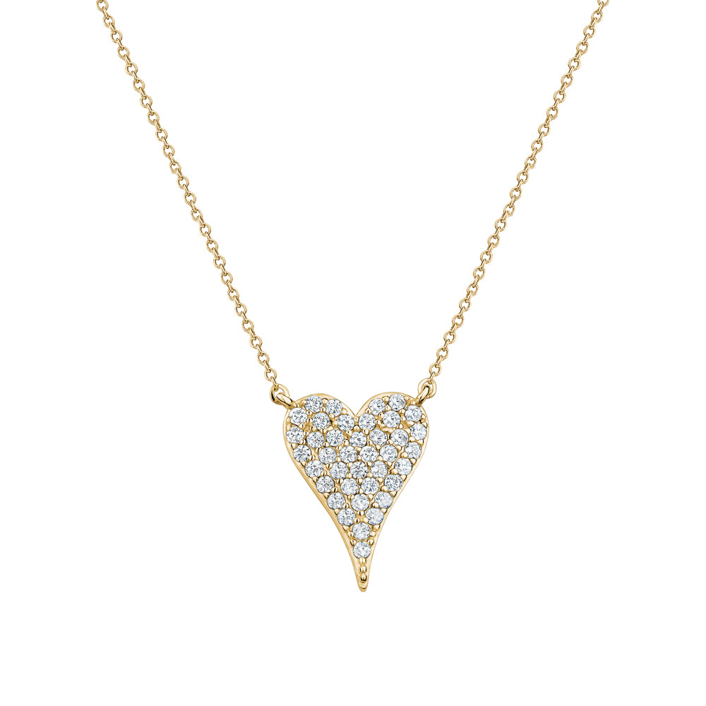 Sterling Silver 18K Gold Plated Pave Heart Necklace