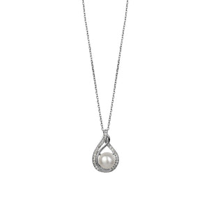 Sterling Silver Genuine Pearl & Cubic Zirconia Swirl Pendant