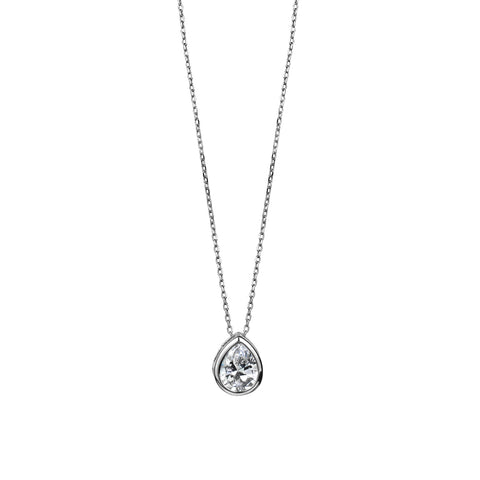 Sterling Silver Pear Cubic Zirconia Bezel Pendant